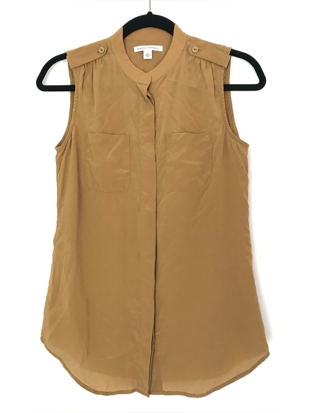 Banana Republic Sleeveless Silk Button Up Safari Shirt Office Career Utility